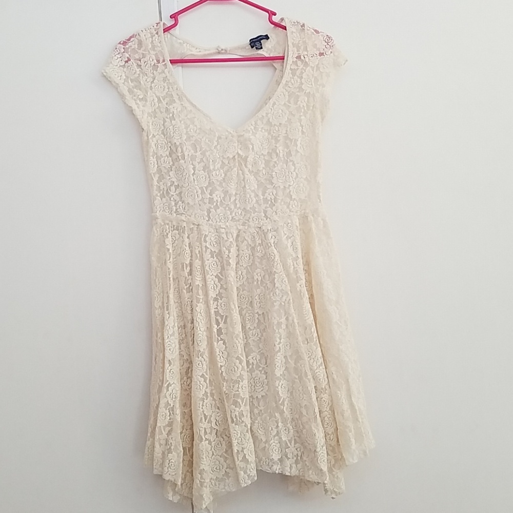 Cream colored lace mini dress